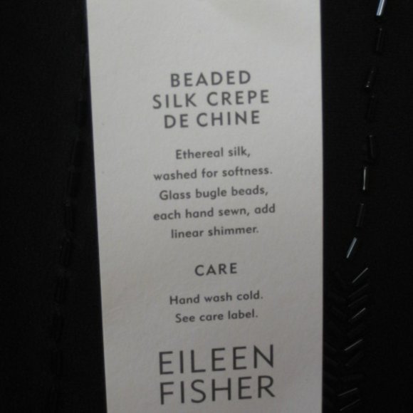 EILEEN FISHER Black Beaded Silk Crepe Dress - Picture 2 of 5